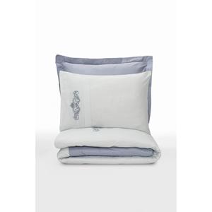 Juego de funda nórdica de satén doble bordado con caja de algodón gris Bianna - Product Image 4