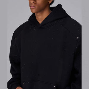 2025 personnalisé noir en gros unisexe broderie partout strass grande taille Streetwear vêtements Boxy pull bases sweats à capuche - Product Image 3