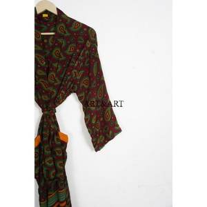 Robe de chambre kimono élégante pour femme, en satin de soie imprimé floral vintage, col en V, cordon de serrage, manches longues, haute qualité, patchwork doux - Product Image 4