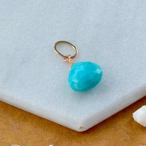 Pendentif en pierre précieuse facettée en forme de larme turquoise, pierre naturelle bleu-vert, plaqué or rose, bijou artisanal - Product Image 5