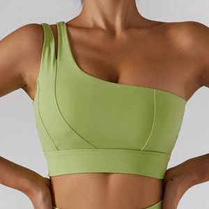 Ropa de gimnasio transpirable de secado rápido ligera para mujer, venta al por mayor, Sujetador deportivo corto de un hombro, sujetador de Yoga sin costuras - Product Image 2