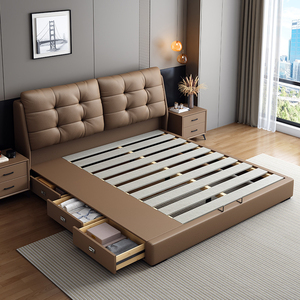 <span class=keywords><strong>Lit</strong></span> double moderne <span class=keywords><strong>et</strong></span> minimaliste <span class=keywords><strong>avec</strong></span> cadre en bois massif, revêtement en cuir Nappa <span class=keywords><strong>et</strong></span> système de levage à gaz <span class=keywords><strong>avec</strong></span> rangement - Product Image 5