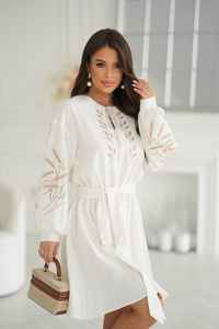 Ukraine robe brodée en lin blanc conception de mariage floral robe artisanale à la main avec des éléments de chemisier folklorique pour les femmes - Product Image 6