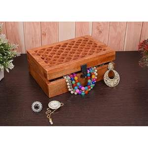 Samhita Mango Wood Decorative Storage <b>Box</b> with <b>Hinged</b> Lid and Jali Carvings <b>for</b> Christmas Gifts 22.86cm X - Product Image 2
