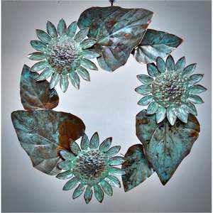 Rustic Shabby Chic Metal Rose <b>Wreath</b> Farmhouse Style Turquoise Iron Flower Wall Art <b>Decorative</b> Teal Floral for Weddings and Home - Product Image 5