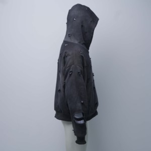 Sweat à capuche en coton 100% respirant, écologique, coupe classique vintage, imprimé délavé à l'acide, design streetwear, thermique - Product Image 6