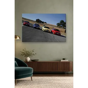 Impresión en lienzo de Fida con diseño de BMW M3 de cuatro colores en diferentes generaciones en una pista de carreras - Product Image 2