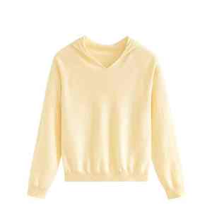 เสื้อสเวตเตอร์ถักมีฮู้ดสีทึบเสื้อฮู้ดแบบสวมหัวถักสำหรับ100% ขนสัตว์อเนกประสงค์แบบลำลองกำหนดเอง - Product Image 1