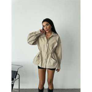 Veste en tissu doux pour femme avec cordon de serrage à la taille et col roulé - Couleur pierre - Product Image 3