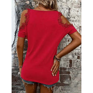 Blusa de viscosa con cuello redondo y hombros descubiertos para mujer, 37755 - Rojo - Product Image 3