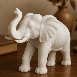 Estatua de elefante de mármol blanco tallada a mano, decoración interior de lujo, acento para el hogar, oficina, templo, jardín o uso de regalo Cultural - Product Image 1