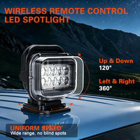 Projecteurs de recherche marins sans fil à télécommande 7 pouces 50W, projecteurs LED à montage sur véhicule pour camping, tout-terrain, camion, bateau