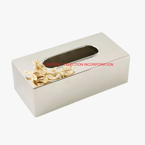 Boîte à mouchoirs en métal argenté de qualité supérieure avec accent de lotus - Product Image 2