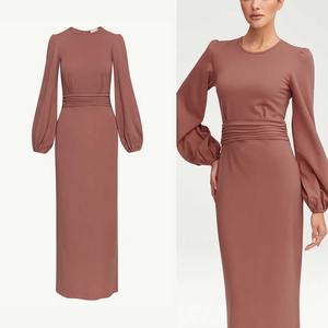 Modesto personalizado 2025 nuevas damas Casual elegante algodón Jersey arrugas cintura Maxi vestido largo para mujeres - Product Image 6