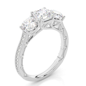 Bagues en diamant Vintage 1.00CT pour femmes en or blanc 18 carats avec Asscher et bague de fiançailles de laboratoire de taille ronde cadeau pour elle - Product Image 2