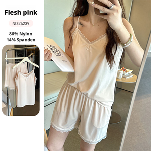 Conjunto de Pijama de Satén Rosa con Camisola de Cuello en V para Dormir en Primavera, Pijama de Verano, Camisón para Mujer - Product Image 3