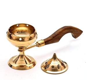Brûleur d'encens en laiton en métal fabriqué à la main avec manche en bois pour la maison Puja et cadeaux Bouchon d'anis étoilé Articles religieux - Product Image 3
