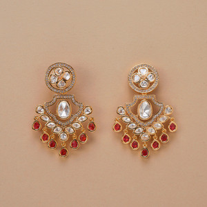 Boucles d'oreilles à breloques classiques Kundan Bijoux de mode artificiels avec exportateur de placage à l'or en Inde - Product Image 5