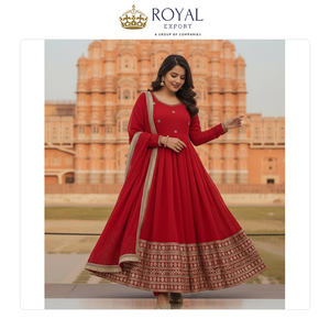 ผู้ส่งออกสินค้าคุณภาพพรีเมียม จำหน่ายชุดอนาร์กาลีผ้าจอร์เจตต์และไมโครเครป ลายเรียบ ดีไซน์ทันสมัย สำหรับงานแต่งงาน - Product Image 4