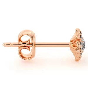 Pendientes de botón delicados con diamantes de laboratorio florales únicos Oro amarillo de 18 quilates - Product Image 5