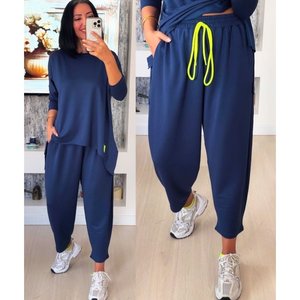 Ensemble deux pièces en viscose à manches longues pour femme avec détails brodés, 24743 - Bleu marine - Product Image 5