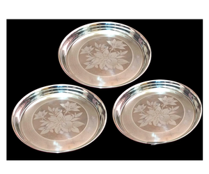 Atractivo plato redondo de metal de acero inoxidable con vajilla de diseño martillado plato de cargador de servicio de arroz de alta calidad - Product Image 3