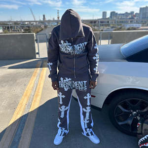 2025 personnalisé formation Jogging confortable survêtement intégral fermeture éclair sweats à capuche costumes deux pièces ensemble meilleur prix survêtements pour hommes - Product Image 2