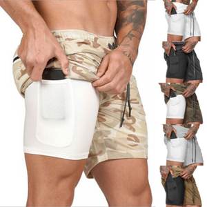 Short de sport Jogger à séchage rapide pour hommes Leggings extensibles à compression performante avec motif solide Style décontracté - Product Image 1
