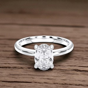 Juego de puntas de diamante de moissanita de 1,88 quilates de corte ovalado y redondo de quilates, anillo de compromiso solitario hecho en platino para mujer - Product Image 2