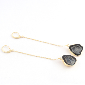 Pendientes de oro Natural de geoda negra para mujer, aretes de cadena de eslabones largos, aretes de fiesta, regalo - Product Image 4