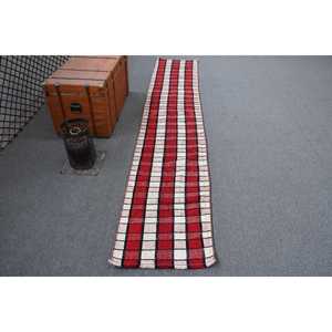 2x10.5 ft Vintage Turkish Rug, <b>Runner</b> Rug, <b>Red</b> Kilim Floral Rug - Product Image 1