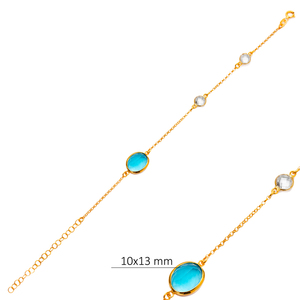 รูปไข่ Aquamarine ควอตซ์ 22K ทอง BEZEL CZ เงิน Charm สร้อยข้อมือ 925 เงินสเตอร์ลิงเครื่องประดับขายส่งเครื่องประดับทําด้วยมือ - Product Image 4