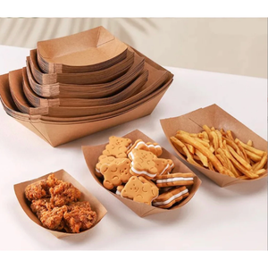 Bateaux alimentaires en papier kraft compostables Plateaux à collations jetables résistants à la graisse pour les festivals de restauration et les camions de restauration-pour les salades - Product Image 1