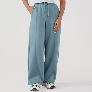 กางเกงขายส่งทรงกระบอกสีตามสั่งสำหรับผู้หญิง กางเกงพลีททรงหลวมตรงแบบสั่งทำพิเศษ เอวยางยืดทรงปกติ - Product Image 5