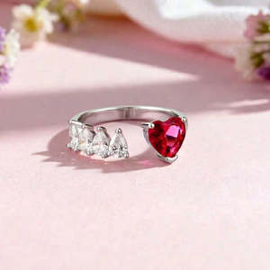 Bague Solitaire Cœur en Argent 925 Zarkan avec Rubis et Diamant Américain, Coupe Émeraude, Plaqué Rhodium, Bijou de Fiançailles en Platine - Product Image 1