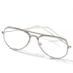 Unisex White Eyeglasses Yellow Frame Latest Designer Everyday Comfortable Spectacles Gradient Lens Moissanite Diamonds Studded - Product Image 1