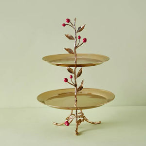 Support à gâteau en métal doré à 2 niveaux de qualité supérieure avec pour la fête Dessert Table affichage décoratif en laiton finition Cupcake plateau de service - Product Image 6