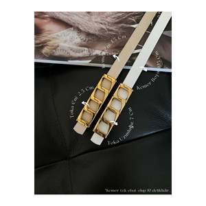2-Piece Special Offer: Basic Women's Trouser <b>Belt</b>, Jacket <b>Belt</b>, <b>Dress</b> <b>Belt</b> with Thin Chain Buckle - BEIGE-WHITE - Product Image 1