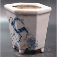 Pot Bunga Porselen Biru Putih Buatan Tangan Motif Udang Berlapis Epoksi Ringan Ramah Lingkungan Untuk Dalam/Luar Ruangan Rumah Taman
