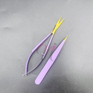 Herramientas de extensión de pestañas de grado quirúrgico sostenible Plasma recubierto de púrpura punta dorada tijera de resorte de acero inoxidable ceja - Product Image 2