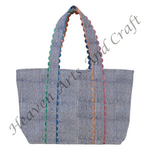 Nouveau sac fourre-tout à bandoulière pour femme en tissu imprimé Ric Rac, style bohème, motif imprimé, tendance, ouvert, lavable, pour la plage, le pique-nique - Product Image 4