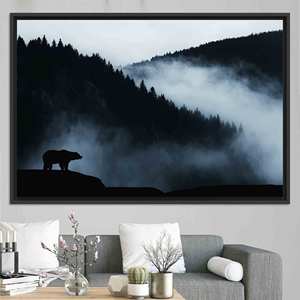 Toile imprimée : Art paysager de montagne brumeuse - Décoration murale moderne, TOILE ENCADRÉE NOIRE - Product Image 1