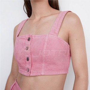 Diseño personalizado Uso al aire libre Mujeres Denim Crop Top Color sólido Cómodo Mujeres Denim Crop Top - Product Image 1