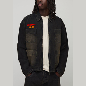 Wholesale Custom Made <b>100</b>% Cotton Plus Size Denim Jacket For Men Custom Embriordery Logo Dirty Stone Washed Denim Jacket - Product Image 1