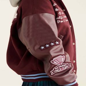 Patchs de broderie en laine de couleur néon personnalisés Logo Letterman Baseball Vestes universitaires à manches en cuir pour hommes - Product Image 6