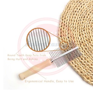 Peine para perros y gatos, cepillo de aseo de doble cara, mango de madera de Metal, dientes de acero inoxidable, peines para mascotas a la venta - Product Image 2
