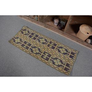 Alfombra Turca, Pequeña, 1.5x3.7 pies, Alfombra Vintage, Alfombra de Lana Azul Verde del Suroeste - Product Image 3