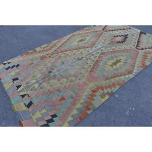 Tapis turc vintage grand 5.1 x 9,5ft bohème vert classique Rectangle Patchwork Design laine matériel Latex tapis de chambre en peluche - Product Image 2