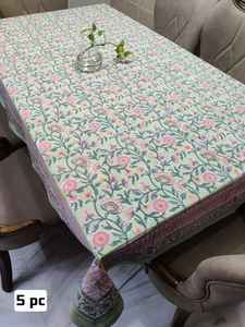 Eco-Friendly 100% Cotton <b>Tablecloth</b> Handcrafted Modern Floral Artisan Design Hand Block Printed Customizable Washable Cover - Product Image 3