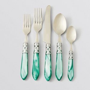 Personalizar plata níquel acero inoxidable único cielo azul resina Handel Acero inoxidable lujo Hotel boda cubiertos conjuntos - Product Image 2